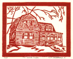 Woodcut print: The Daniels' Home by T. M. Cavanaugh, 1971